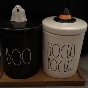 Rae Dunn Black and White Halloween Canisters